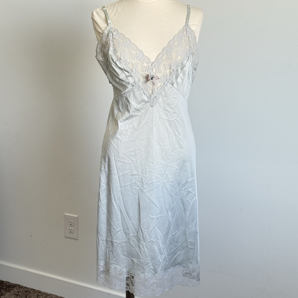 VTG Slip Dress Lace Silky Women M 36 Lingerie Cocktails Nylon babydoll - Picture 2 of 8